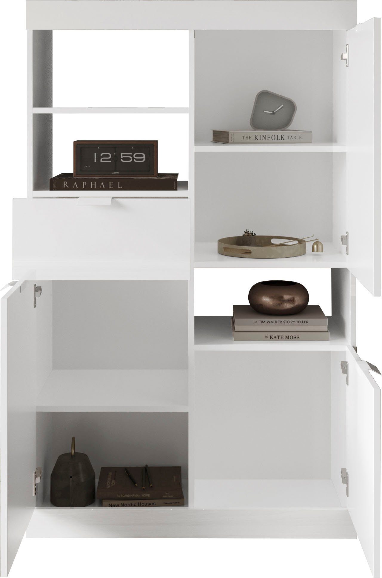 LC Highboard Slim, Breite 91 cm, weiß Hochglanz Lack