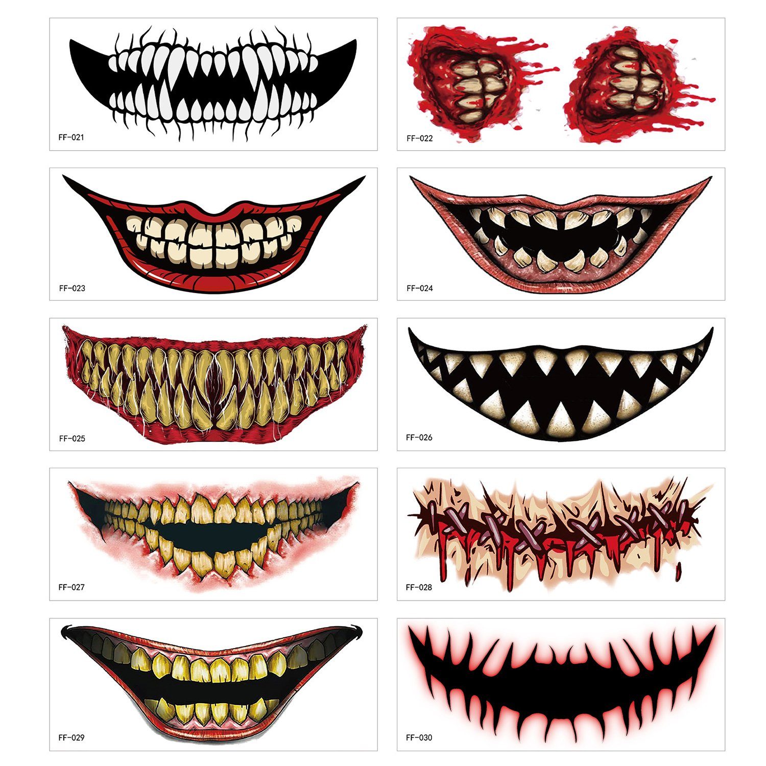 TOPMELON Schmuck-Tattoo, Halloween Aufkleber Horror-Fake-Mund-Tattoo Make-up