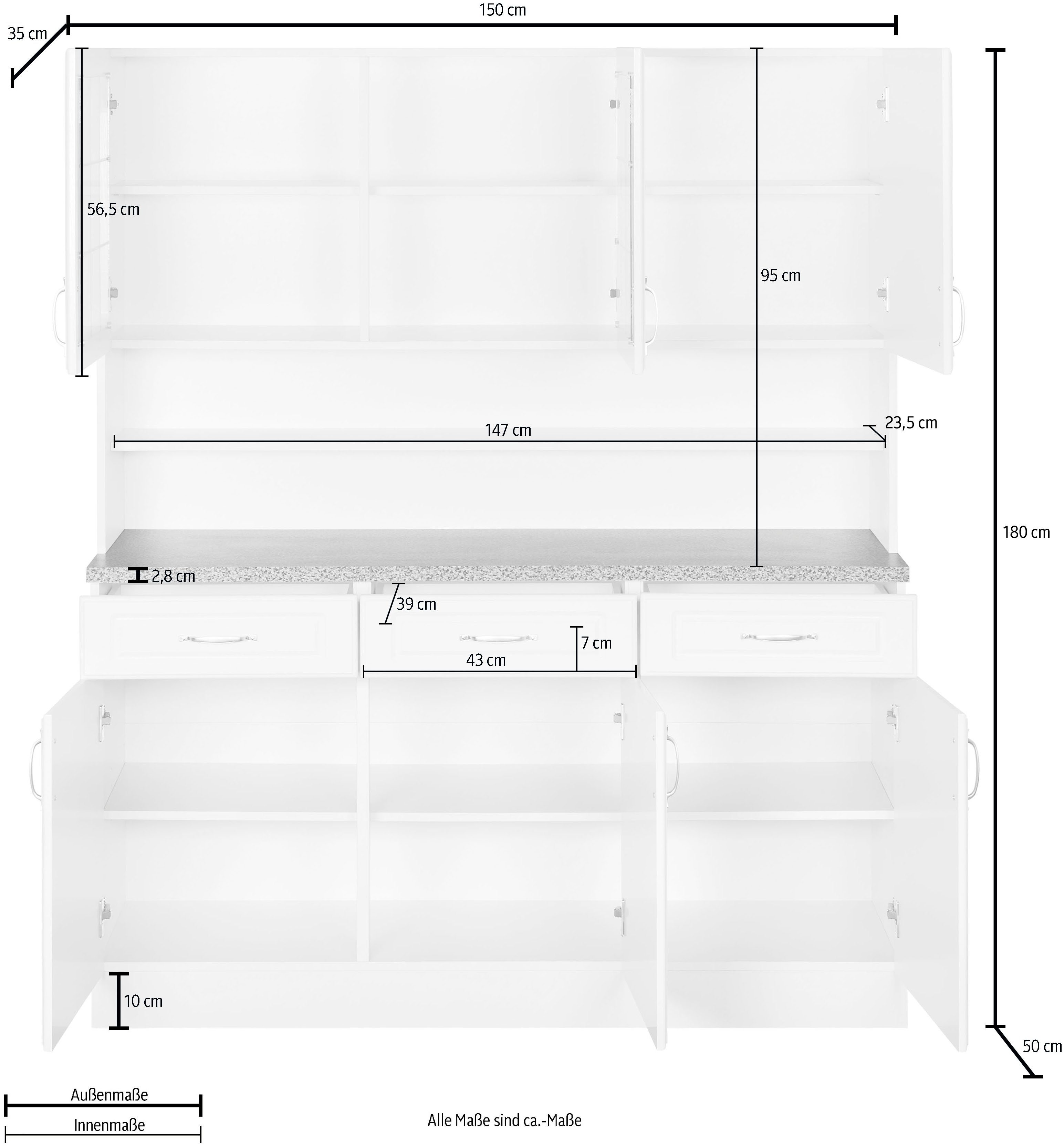 wiho Küchen Buffet Linz 150 cm Breite in Landhaus-Optik