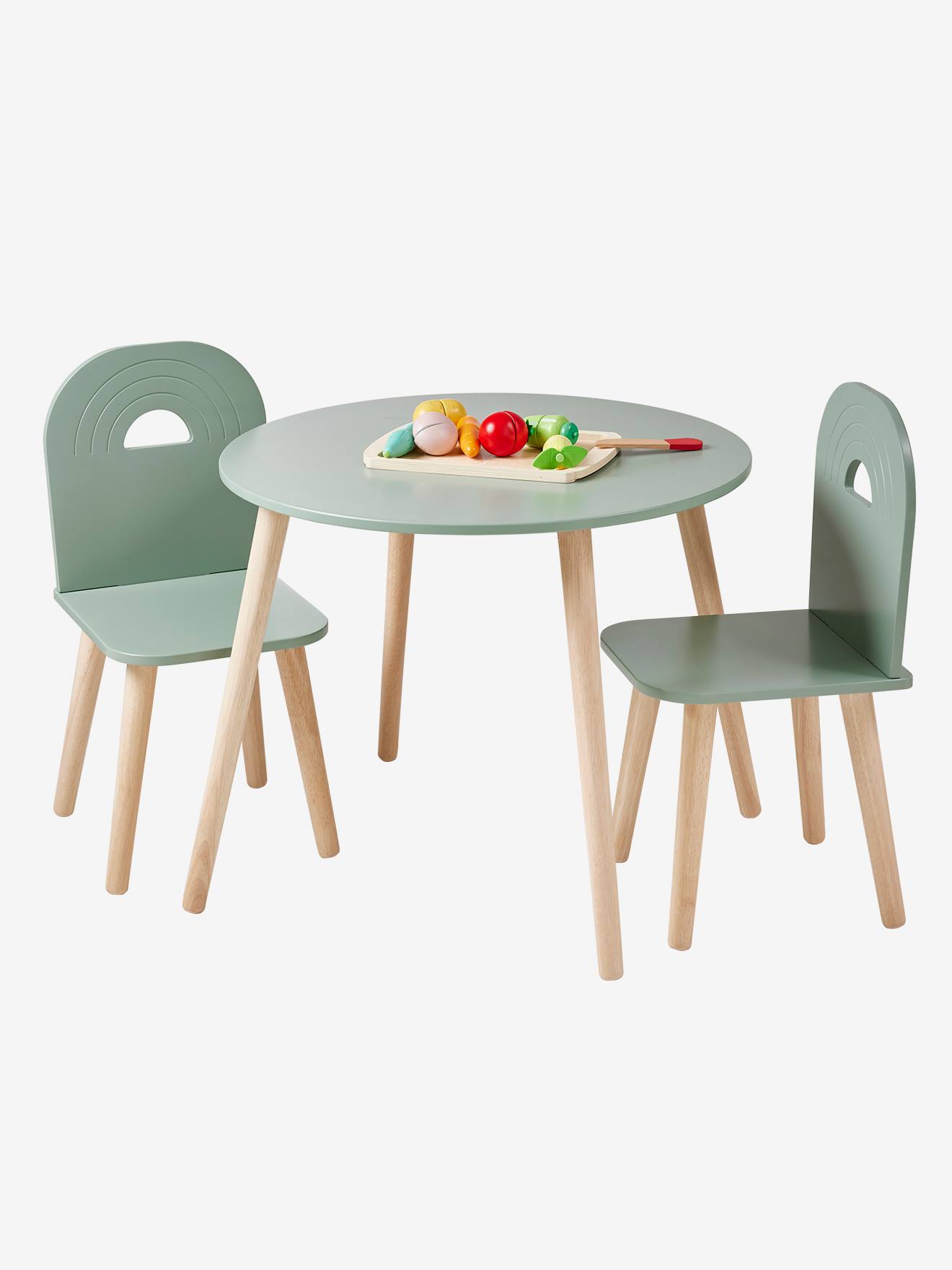 Vertbaudet Kinderzimmer-Set: Tisch & 2 Stühle REGENBOGEN - salbeigrün