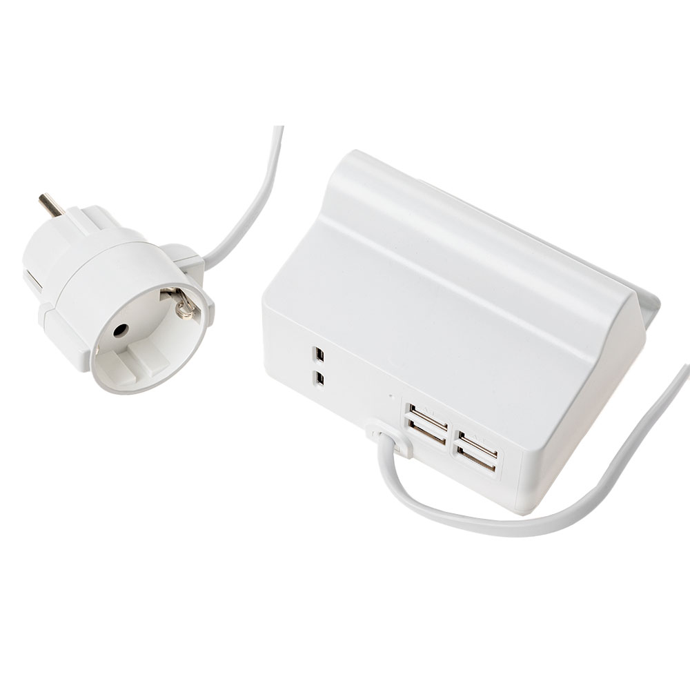 Powertec Electric Power Electric Tischsteckdose mit Handyhalterung - 4x USB-A