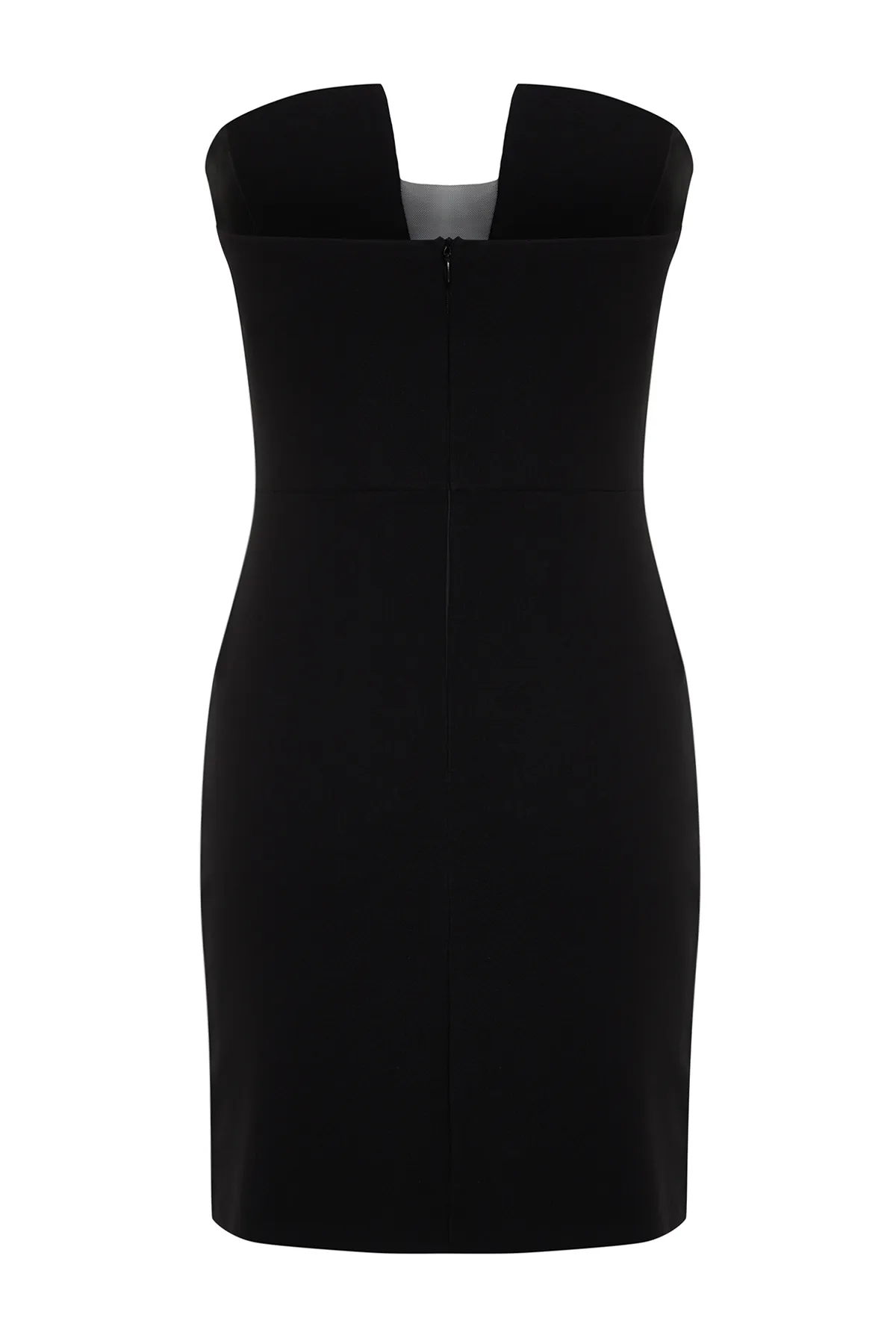 Trendyol Collection  Schwarzes, detailliertes Webkleid mit tiefem V-Ausschnitt TPRSS24EL00135