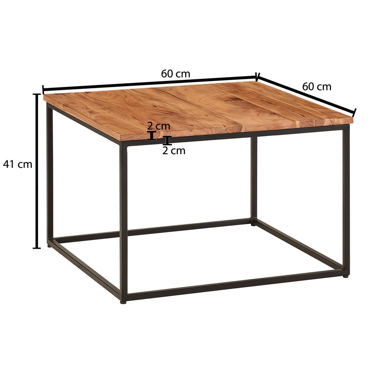 Wohnling Couchtisch 60x60x41 cm Akazie Massivholz Metall