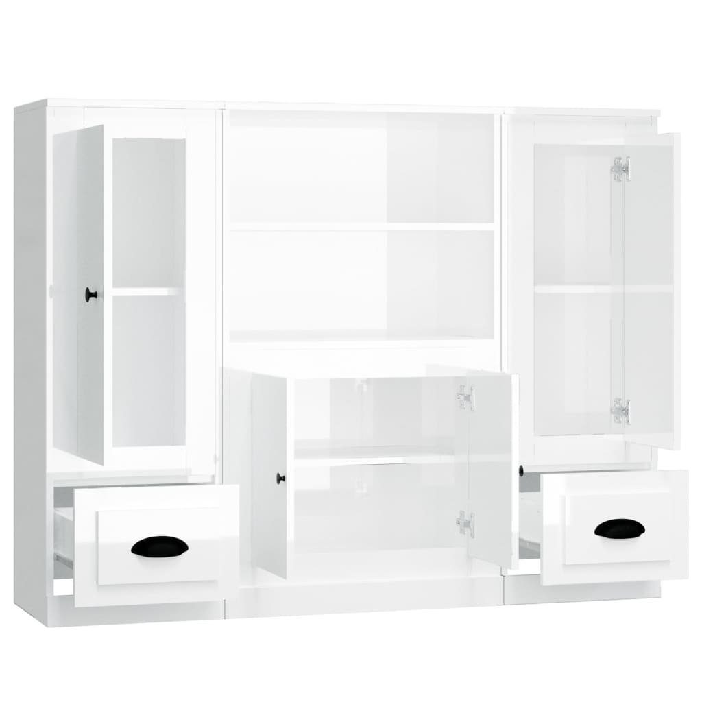 vidaXL Sideboard Highboards 3 Stk. Hochglanz-Weiß Holzwerkstoff (3 St)