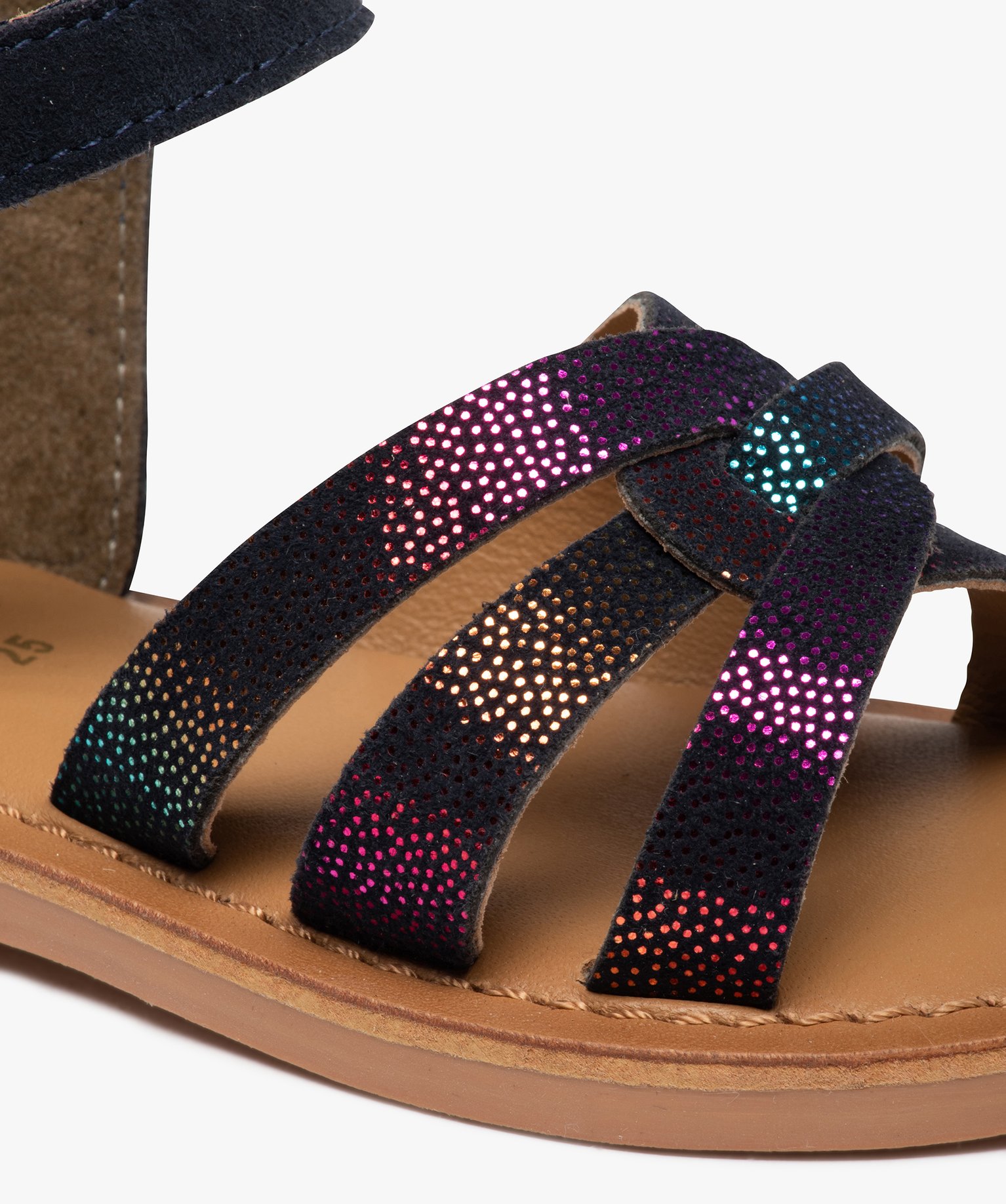 Sandales fille à talon fermé dessus cuir détails brillants bleu | GEMO