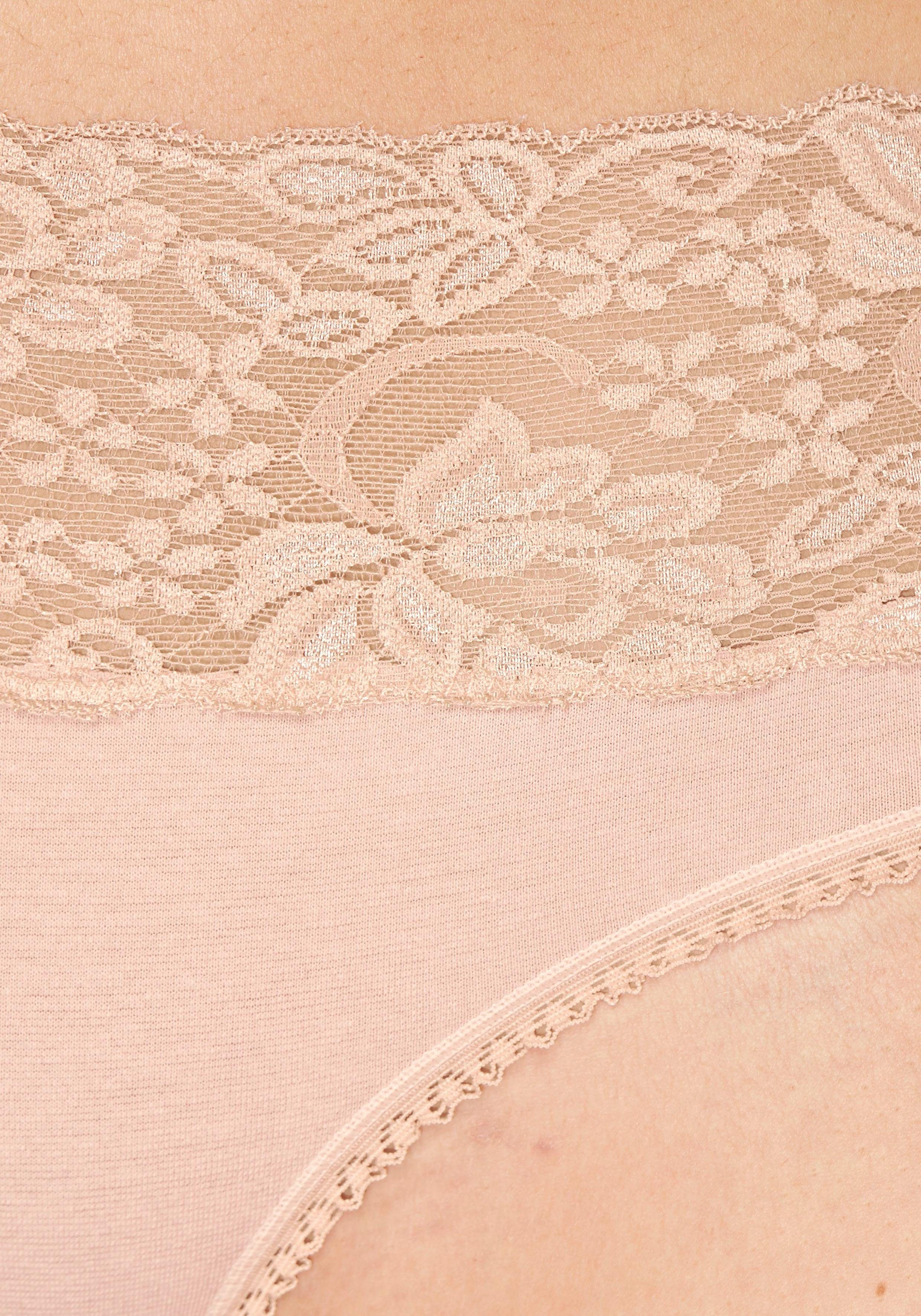 Vivance Slip (Packung, 3-St) aus elastischer Baumwolle mit floraler Spitze