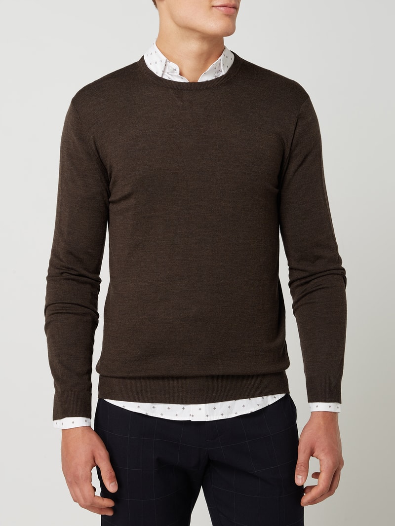 Pullover aus Merinowolle Modell 'Margrate' in dunkelbraun