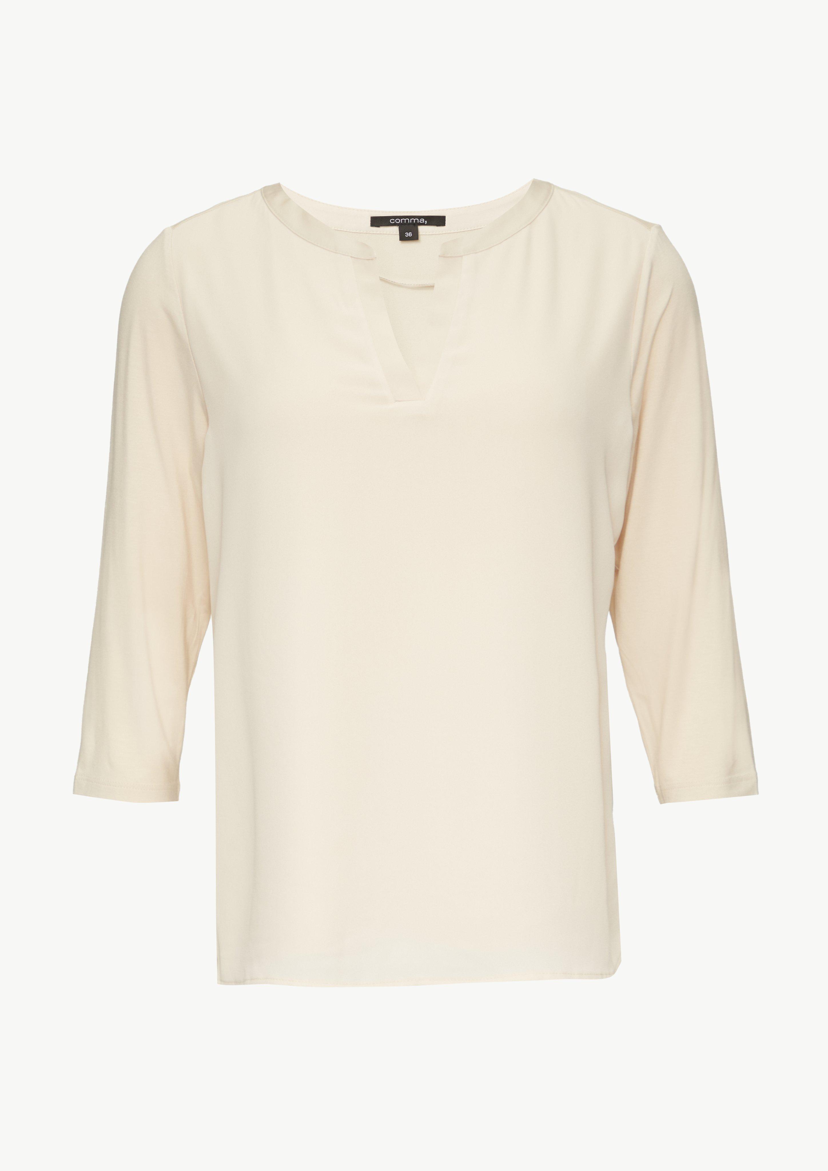 Longsleeve im Fabricmix mit Tunika-Ausschnitt - beige