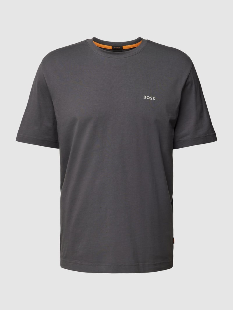 T-Shirt mit Label-Print Modell 'Racing' in dunkelgrau