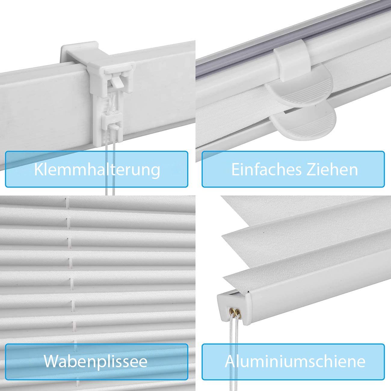 Plissee Faltrollo Faltenstore ohne Bohren, Lichtschutz, verspannt, Sekey, Klemmfix, Faltenstore Klemmfix Lichtschutz und Sichtschutz inkl Klemmträger