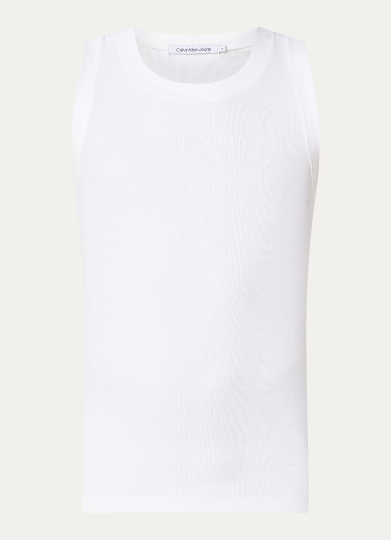 Calvin Klein Prążkowany Top Bez Rękawów Z Logo
