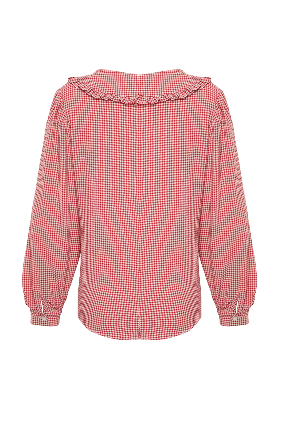 Trendyol Collection  Karierte, gewebte Bluse mit rotem Kragen und detailliertem Kragen TWOAW22BZ0097
