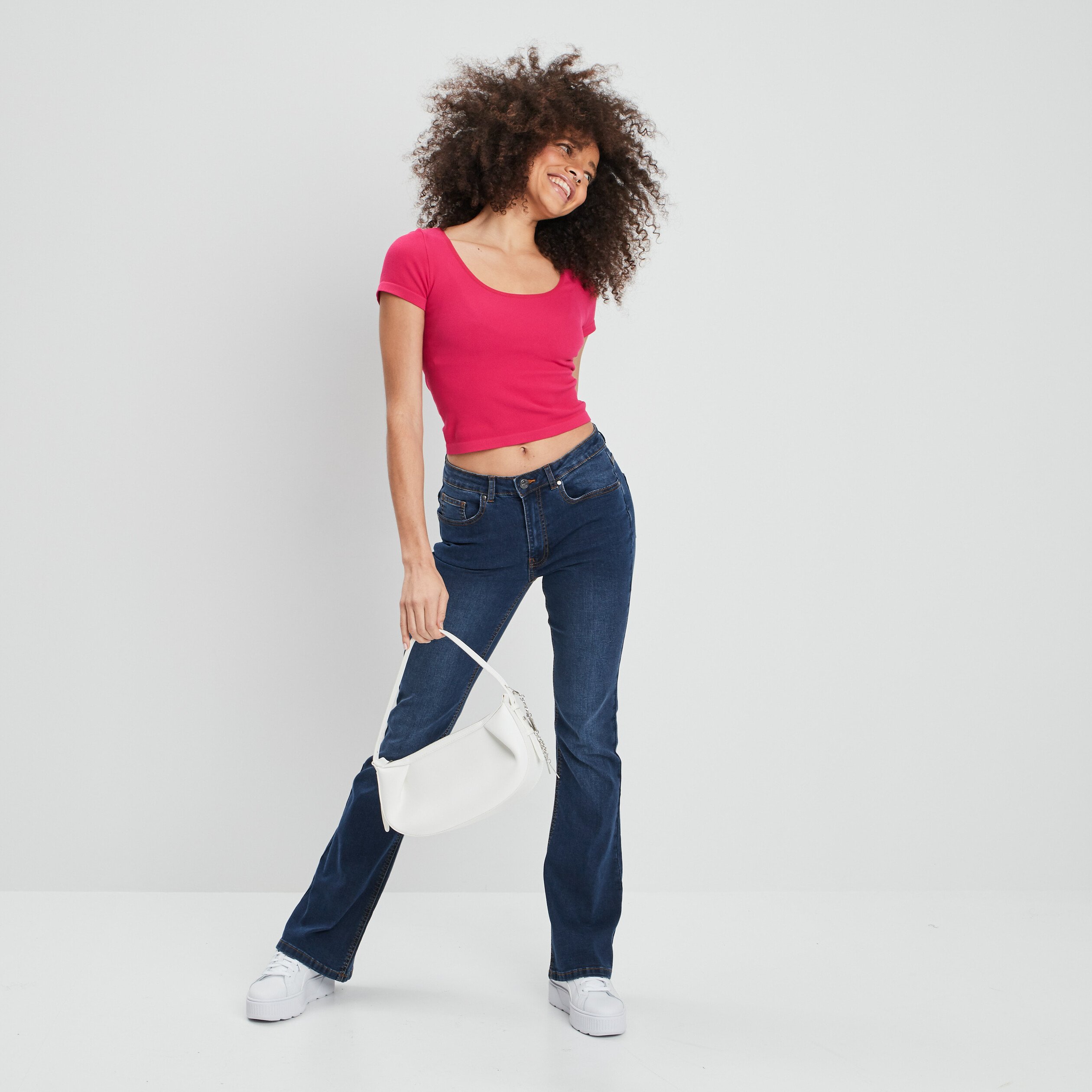 T-shirt manches courtes rose cerise femme | La Halle