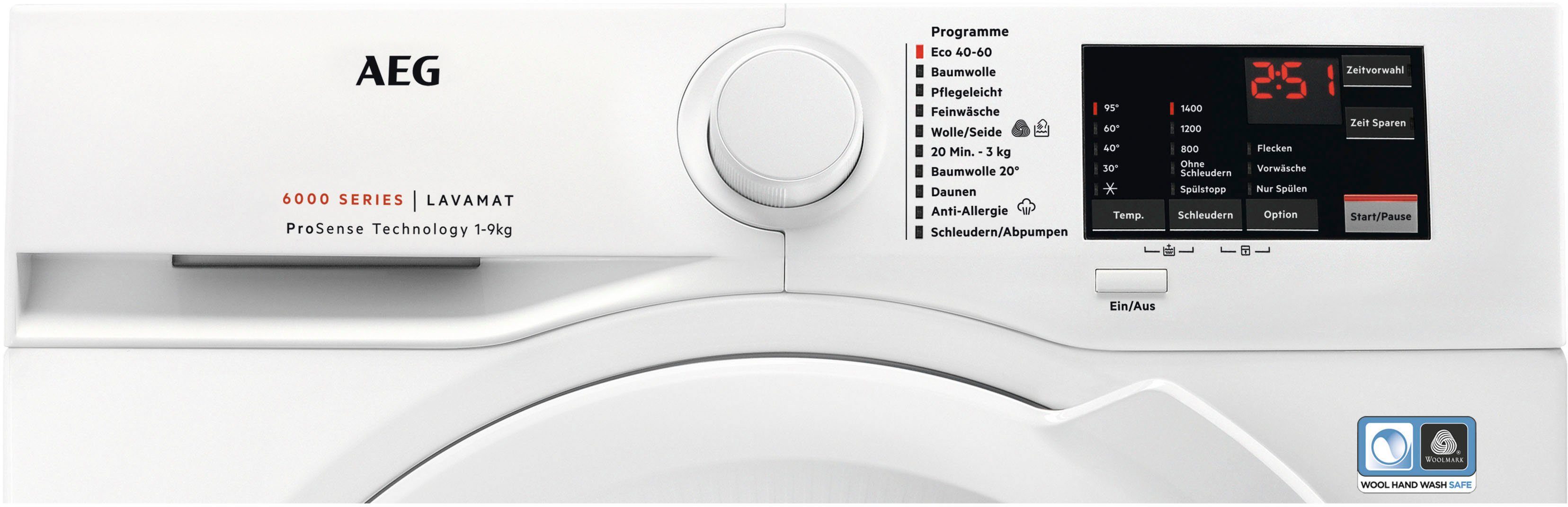 AEG Waschmaschine L6FBA50490, 9 kg, 1400 U/min, Hygiene-/ Anti-Allergie Programm mit Dampf
