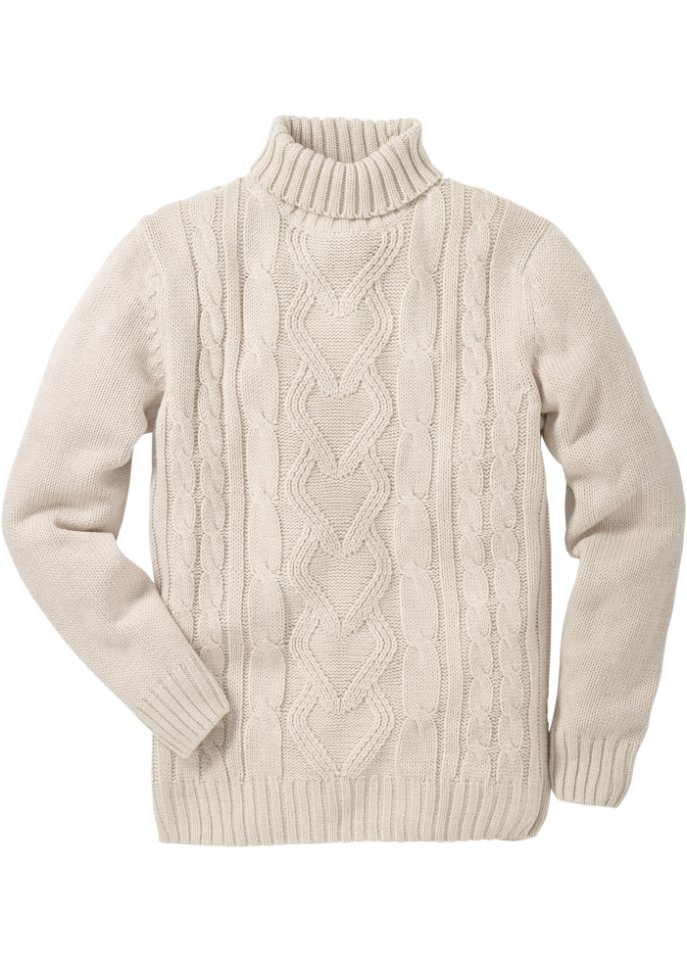 Rollkragenpullover mit Zopfmuster