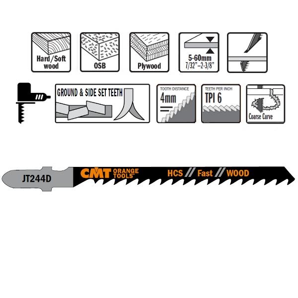 CMT JT244D-5 Stiksavklinger HCS T-skaft Træ 5 dele
