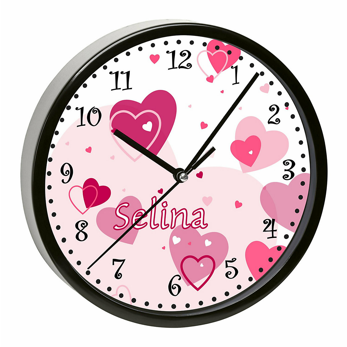 Kinder Wanduhr personalisiert mit Name Herz Rosa