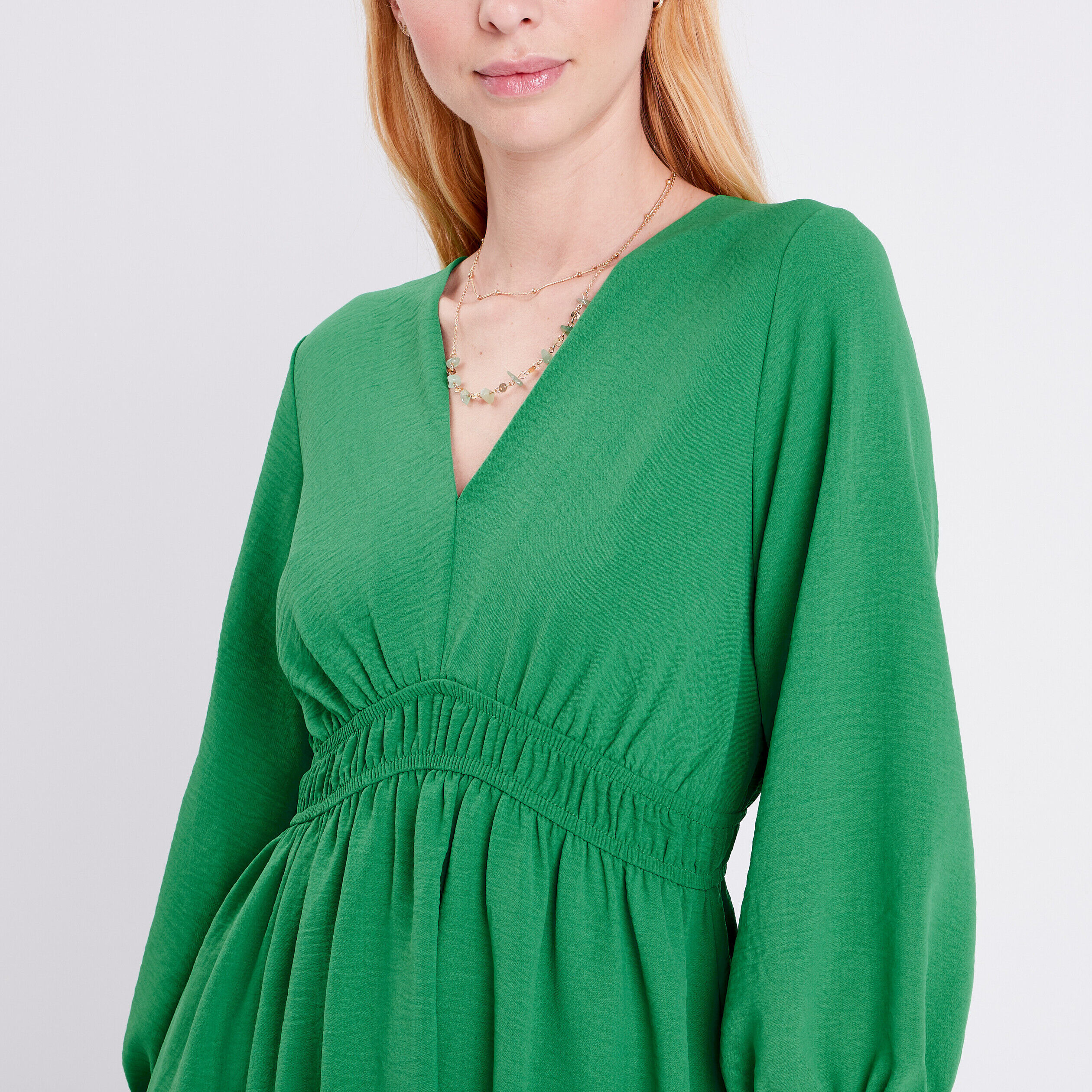 Robe évasée manches 3/4 vert femme | Cache Cache