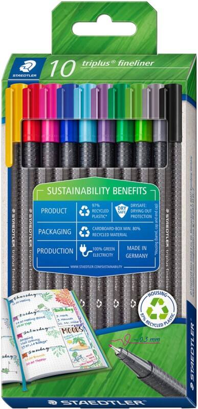 STAEDTLER Triplus Fineliner 0.3 mm Nadelspitze Farbig sortiert 334 RC10 10 Stück