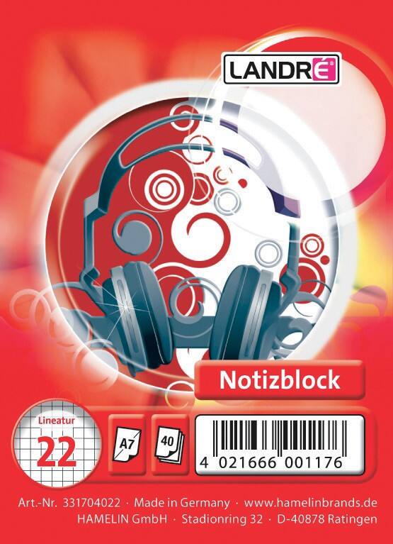 LANDRÉ Notizblock DIN A7 Liniert Spiralbindung Karton Farbig sortiert Nicht perforiert 80 Seiten