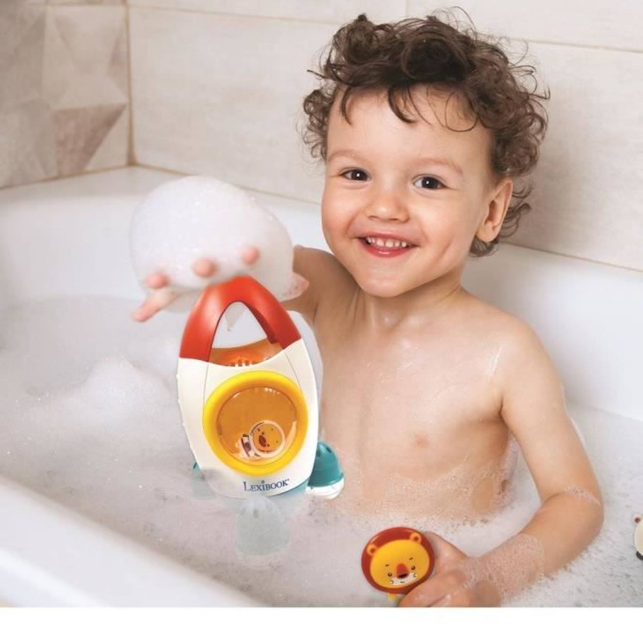 Set de jeu de bain fusée avec 3 animaux souples vert
