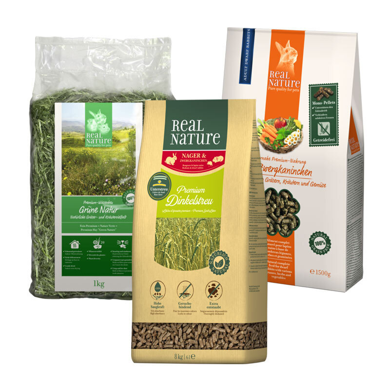 REAL NATURE Hauptfutter REAL NATURE Zwergkaninchen Geschenk-Set 3tlg.