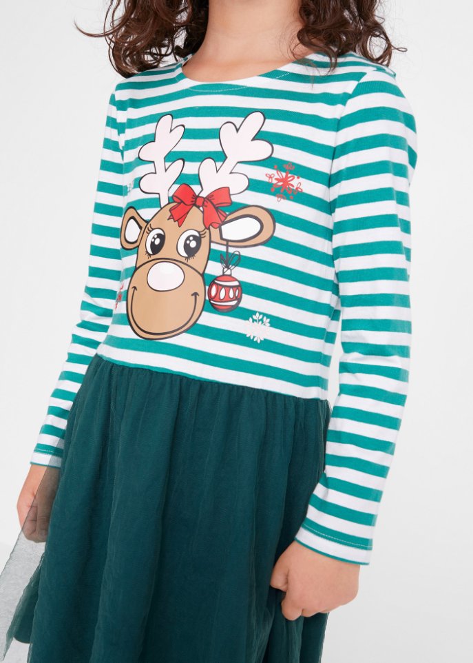 Weihnachtliches Mädchen Jerseykleid mit Tüll