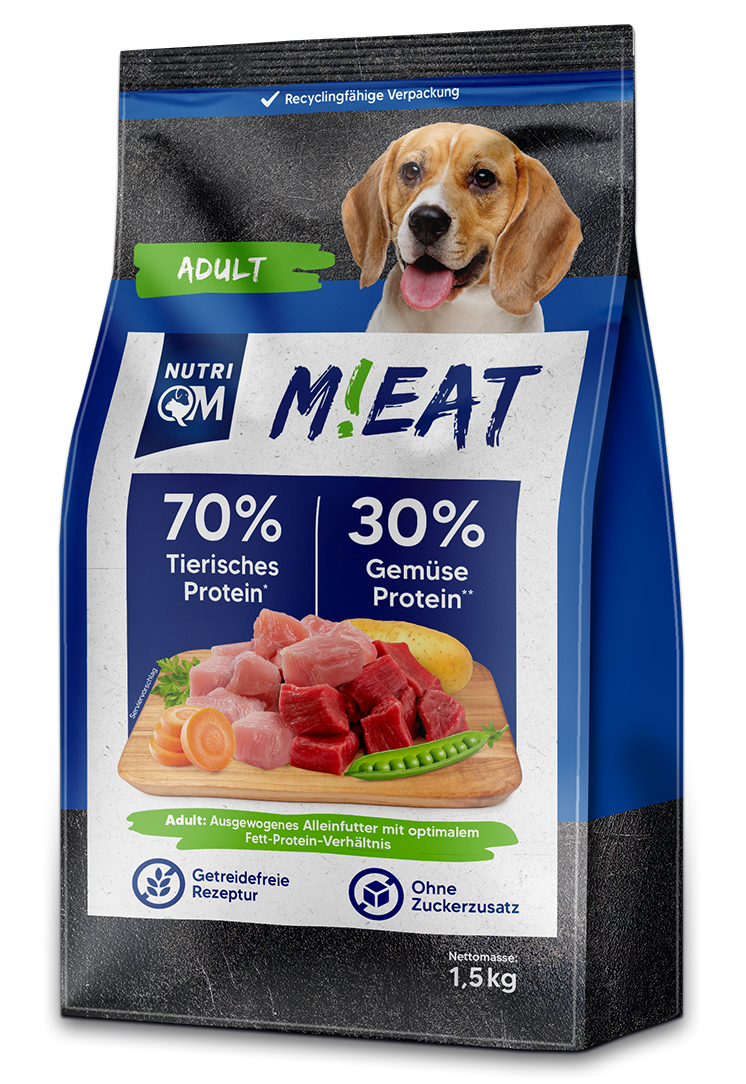 NutriQM Hundetrockenfutter NutriQM M!EAT Adult 5 x 1,5 kg