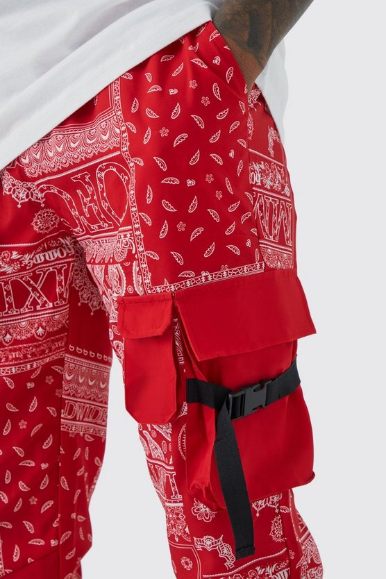 Skinny Cargo-Hose mit Bandana-Print