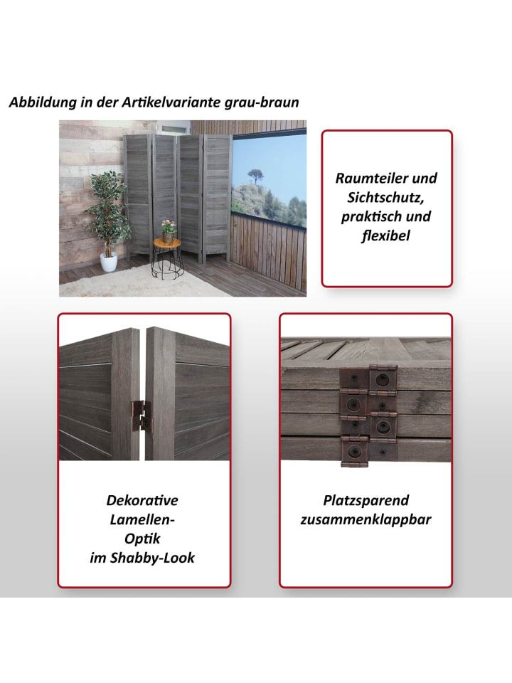 MCW Paravent G30 im Shabby-Look, Grau-braun günstig kaufen onesize