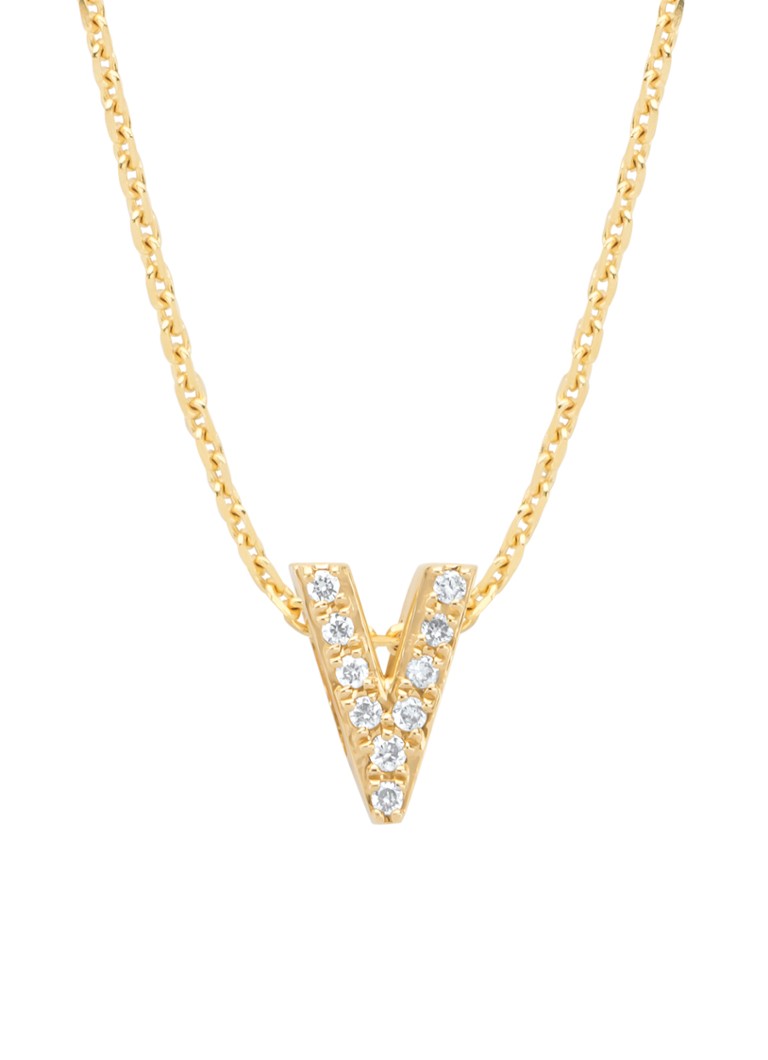 Pandantiv cu diamant tip V din aur galben, diamant de 0.04ct, model alfabet