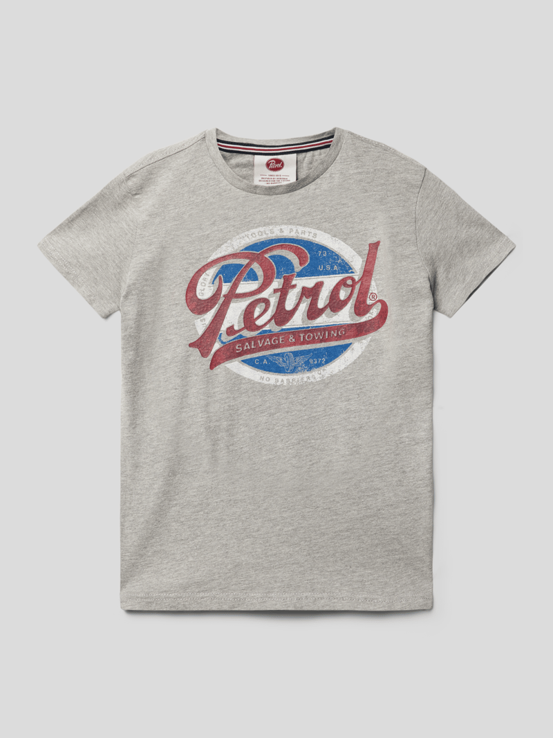 T-Shirt mit Motiv-Print in hellgrau meliert