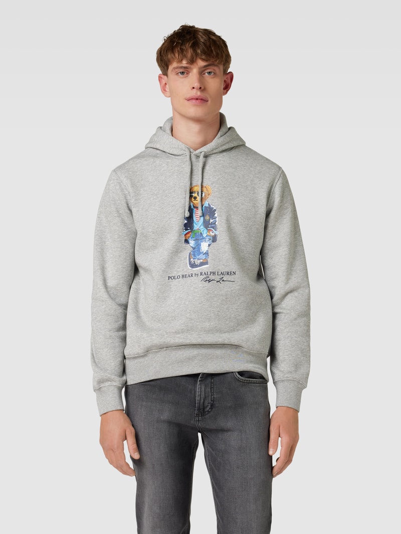 Hoodie mit Motiv-Print in mittelgrau