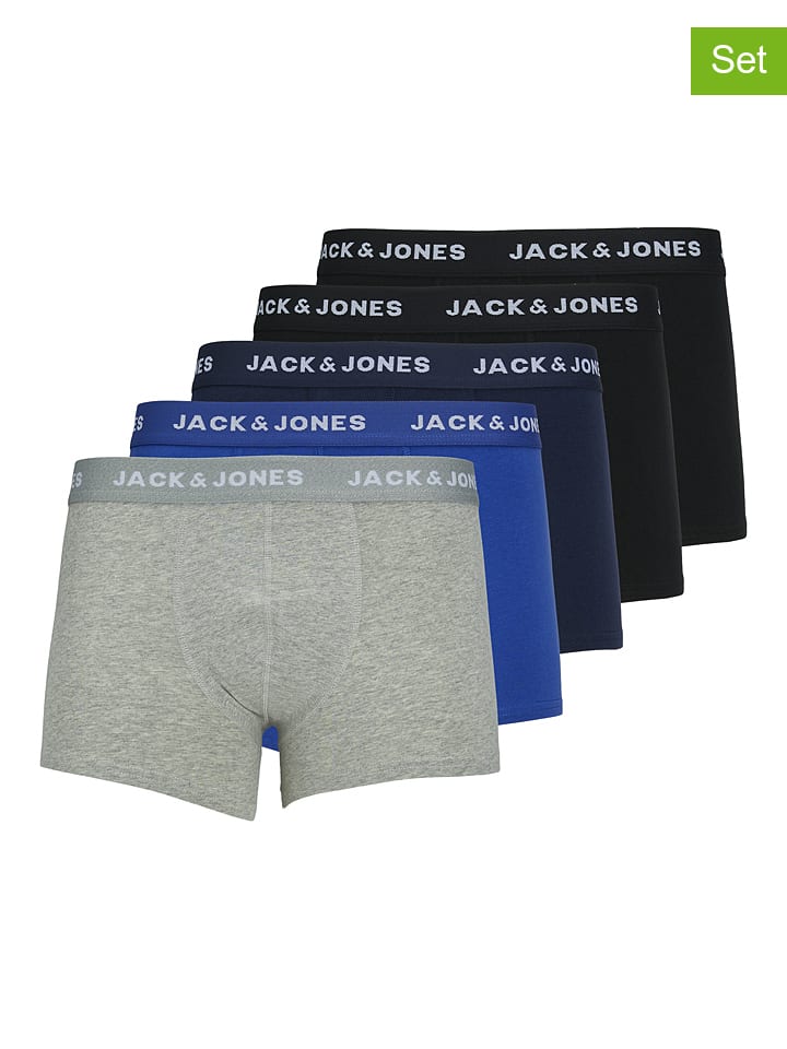 Jack & Jones 5er-Set: Boxershorts in Schwarz/ Blau/ Grau günstig kaufen