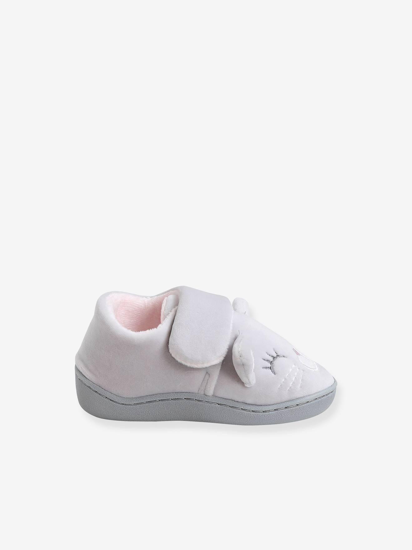 Chaussons esprit peluche bébé fille gris