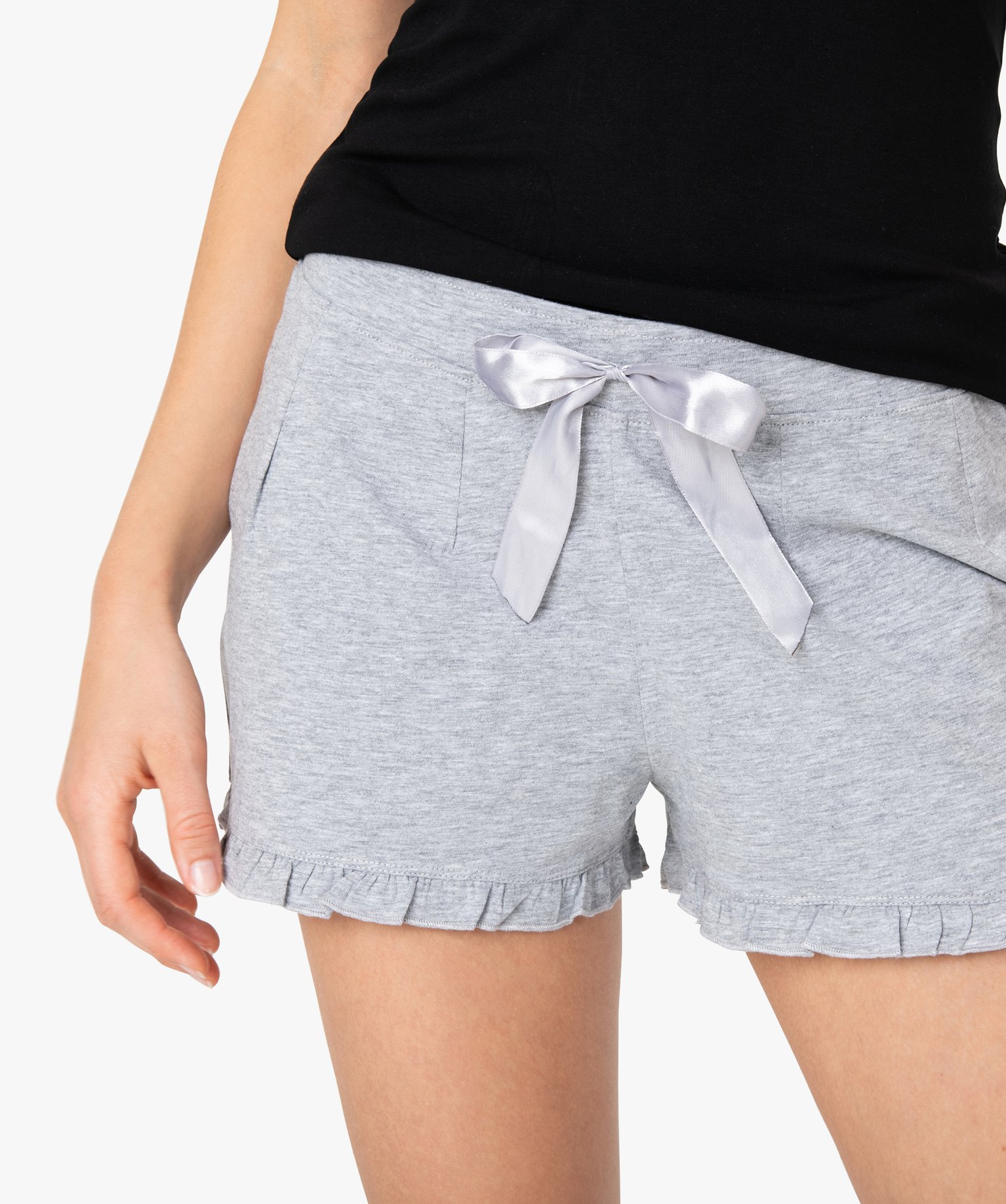 Short de pyjama femme imprimé à petits volants dans le bas gris fonce | GEMO