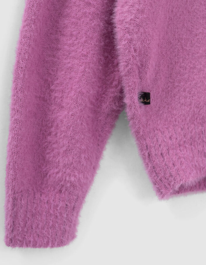 Pull rose foncé tricot avec broderie fille