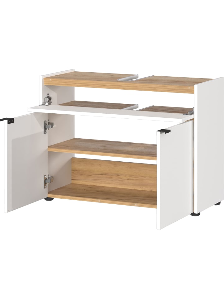 KADIMA DESIGN Stoßfester Unterschrank mit Siphonaussparung, 80x34x60 cm, Easy-Clean in Weiß-Beige günstig kaufen onesize