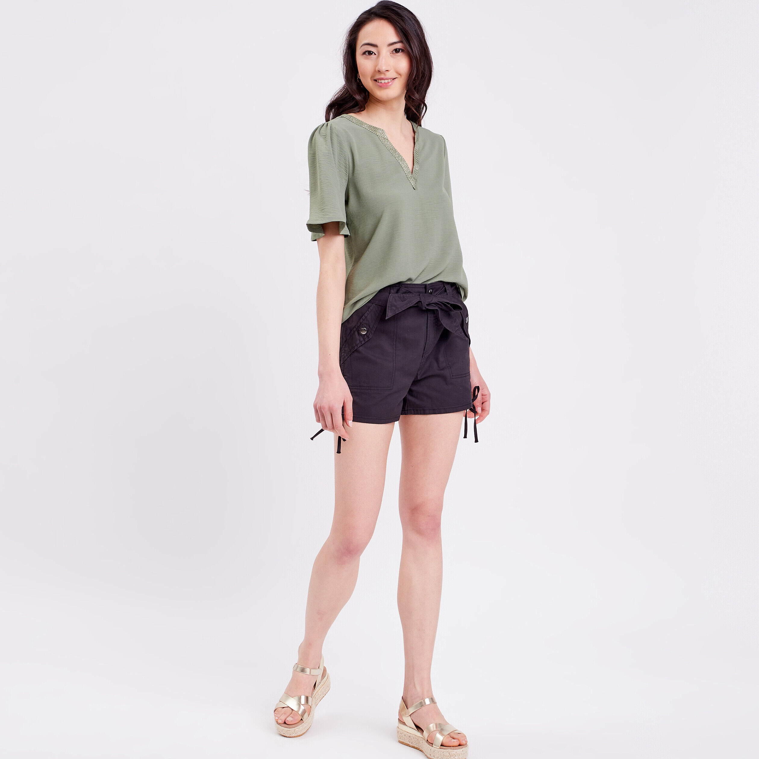 Short droit ceinturé noir femme | Cache Cache