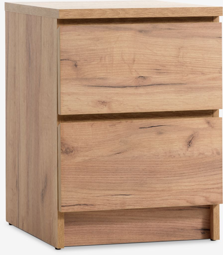 Mesa de cabeceira LIMFJORDEN com 2 gavetas na cor carvalho natural.