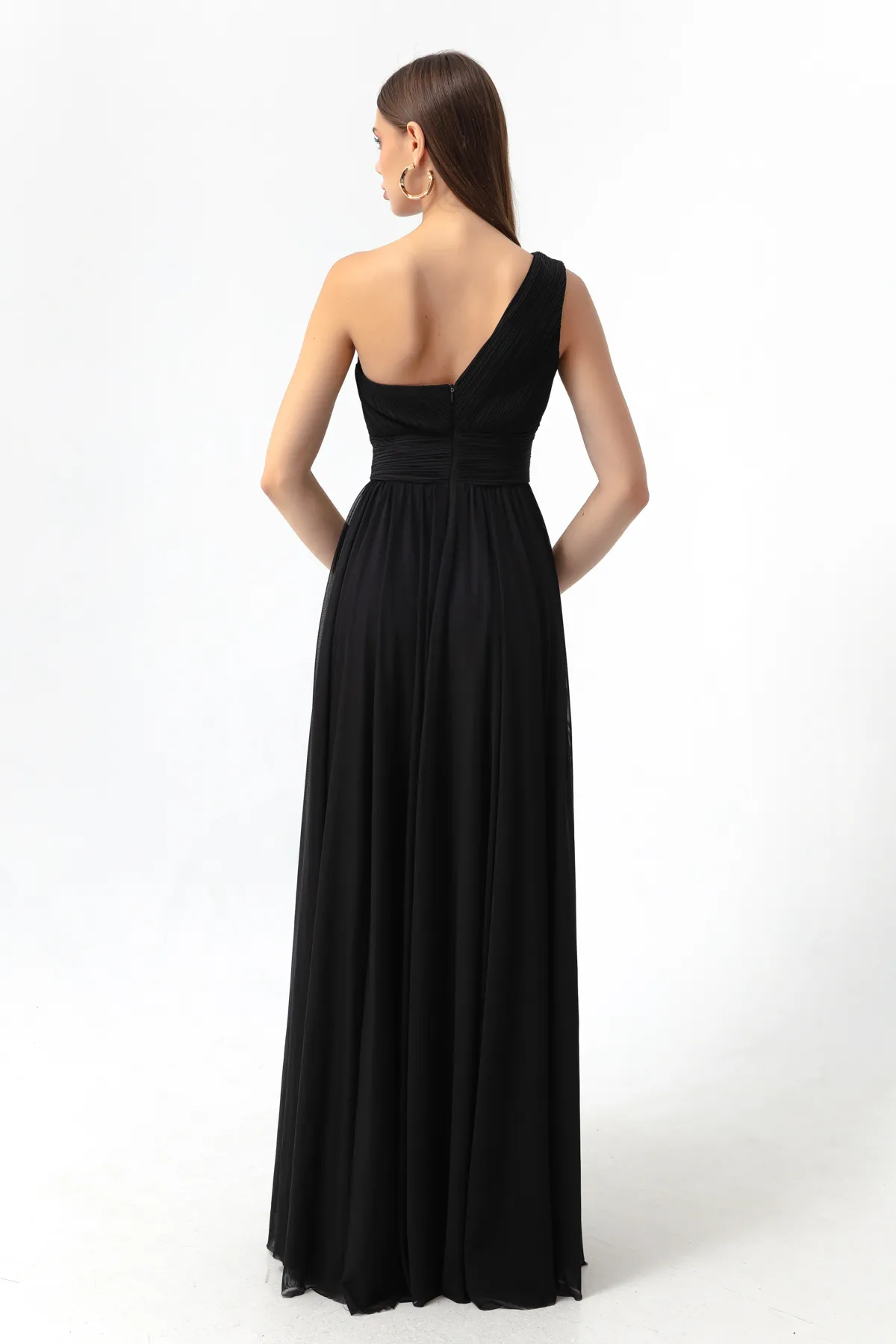 Lafaba  Schwarzes langes Abendkleid mit One-Shoulder-Schlitz für Damen