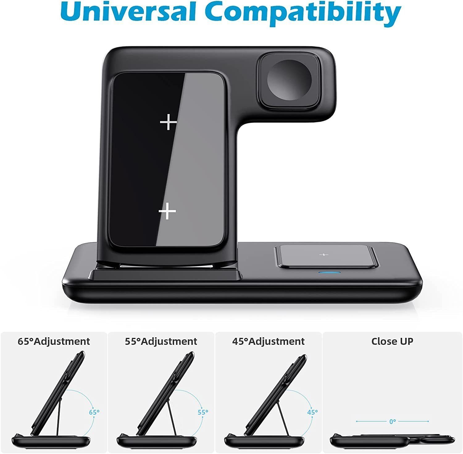 Yaviel Handy-Dockingstation Ladestation 3 in 1 Induktive Ladegerät Kabellose Wireless Charger 18W, (Apple Watch Iphone Airpods Handy Charging Station Induktive Ladegerät), mit USB Kabel für iPhone 14 13 12Pro Mini Pro Max