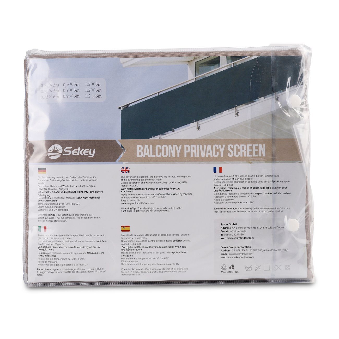 Sekey Balkonsichtschutz Balkonabdeckung PES Blickdichte Balkonverkleidung Balkonumspannungen UV-Schutz, Wetterfester, für Balkongeländer, mit Kabelbinder und Seil