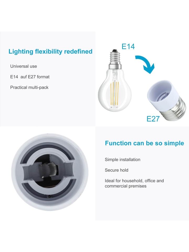 Intirilife 4er Set Lampenadapter GU10 auf E14 in WEISS günstig kaufen onesize