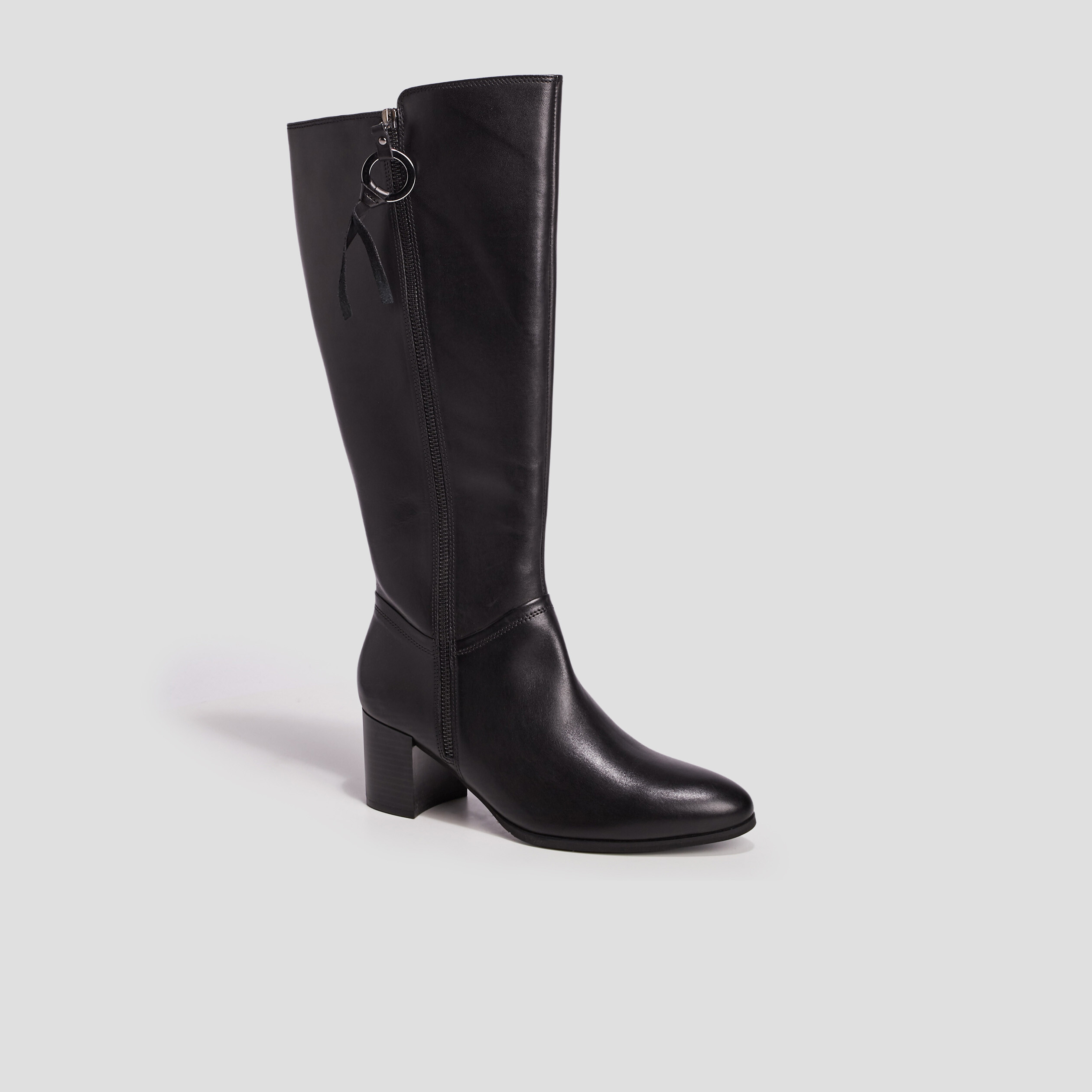 Bottes à talons en cuir noir femme | La Halle