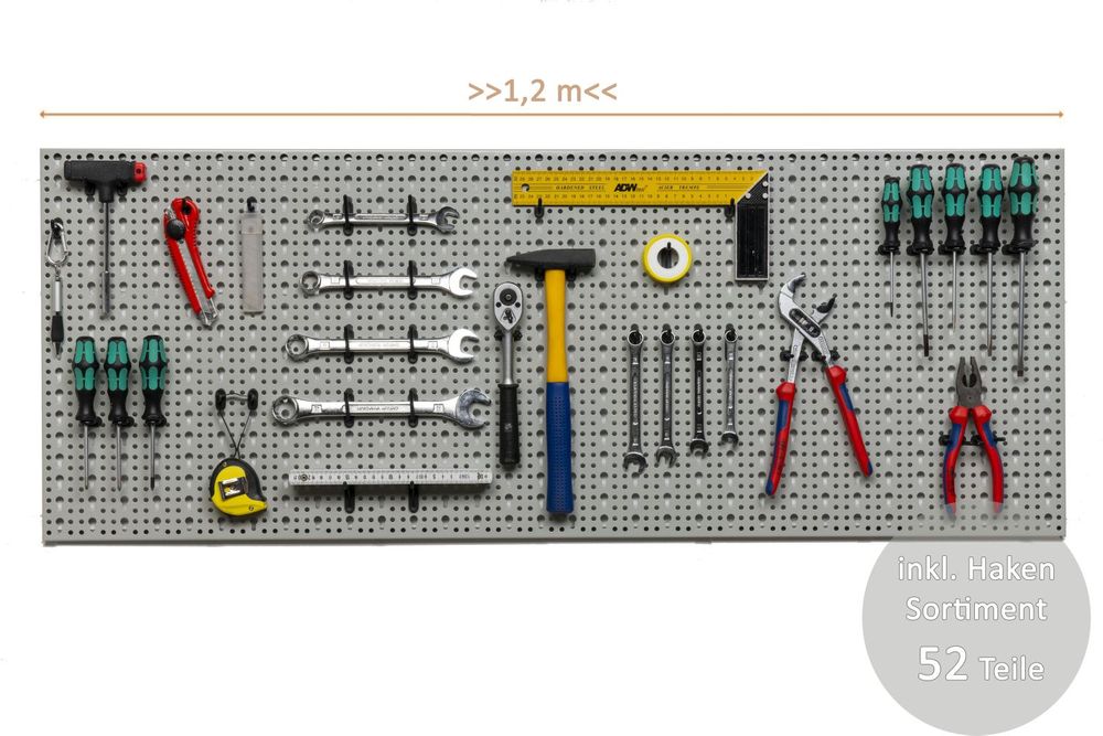 Kreher XXXL Lochwand mit Hakensortiment 52tlg. _Hellgrau _ 120 x 46 cm