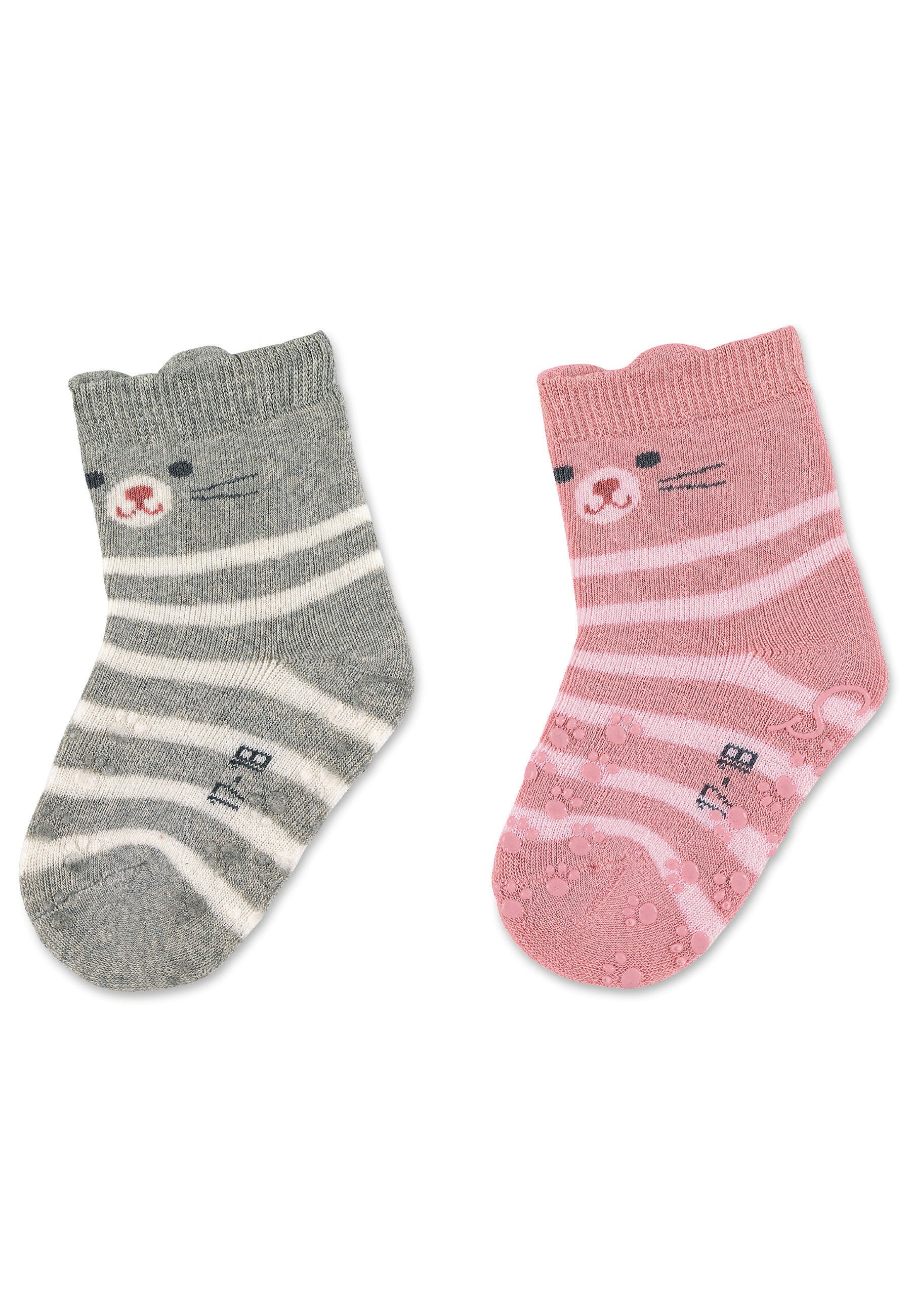 ABS-Krabbelsocken 2er-Pack Katze mit 3D-Ohren