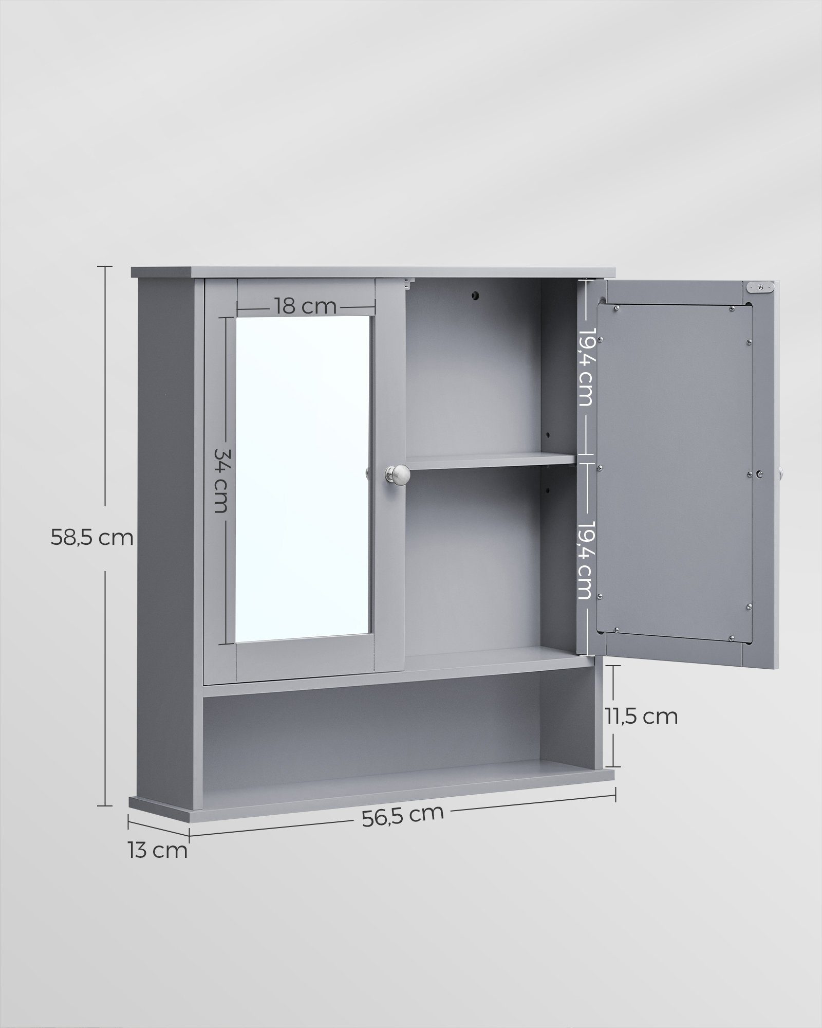 VASAGLE Spiegelschrank 2 Spiegeltüren und Ablage, verstellbare Regalebene