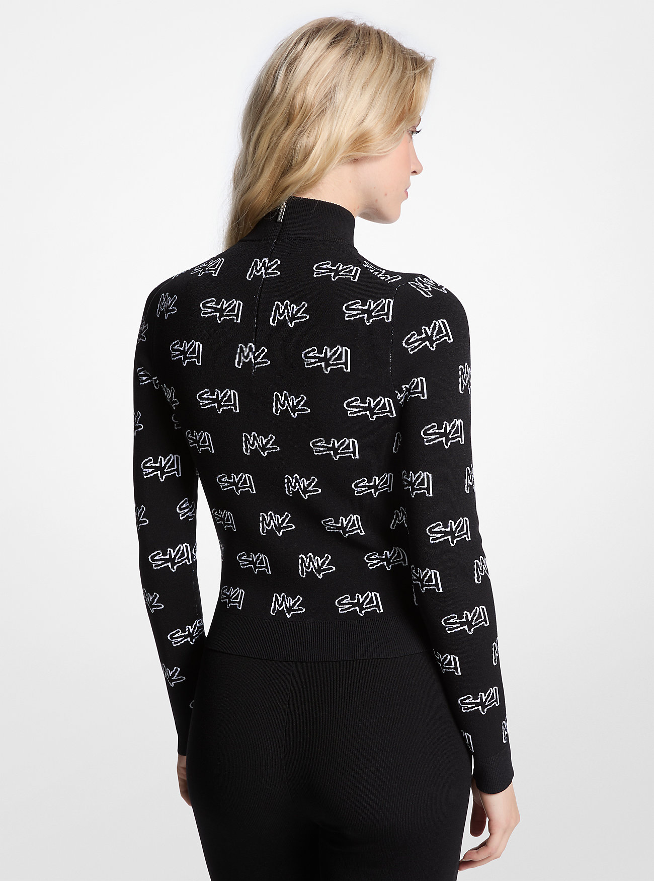 Ski Logo Jacquard Genser med Høy Hals – SVART