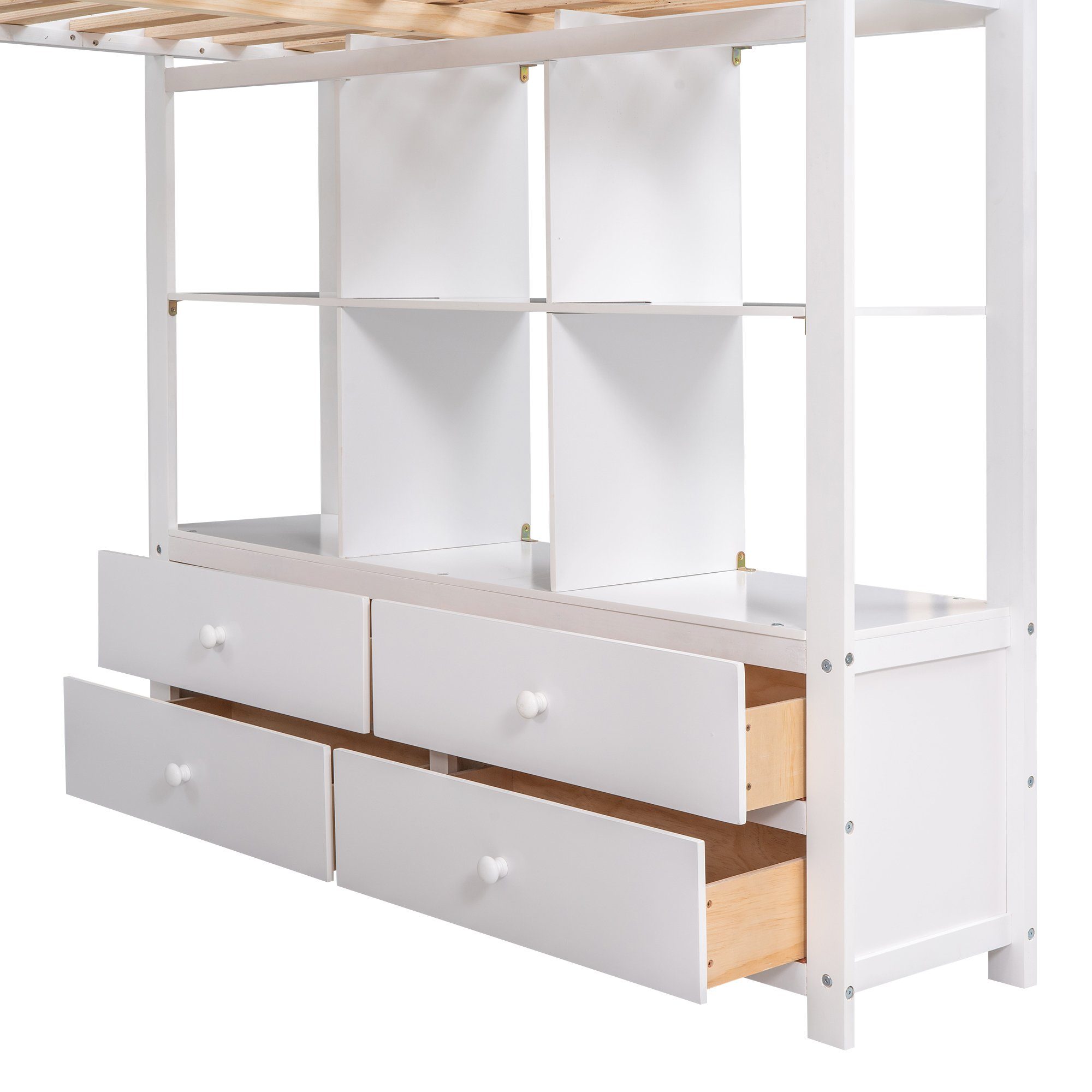 Fangqi Hochbett Großes Hochbett, Jugendbett mit Stauraum Schubladen und Schreibtisch